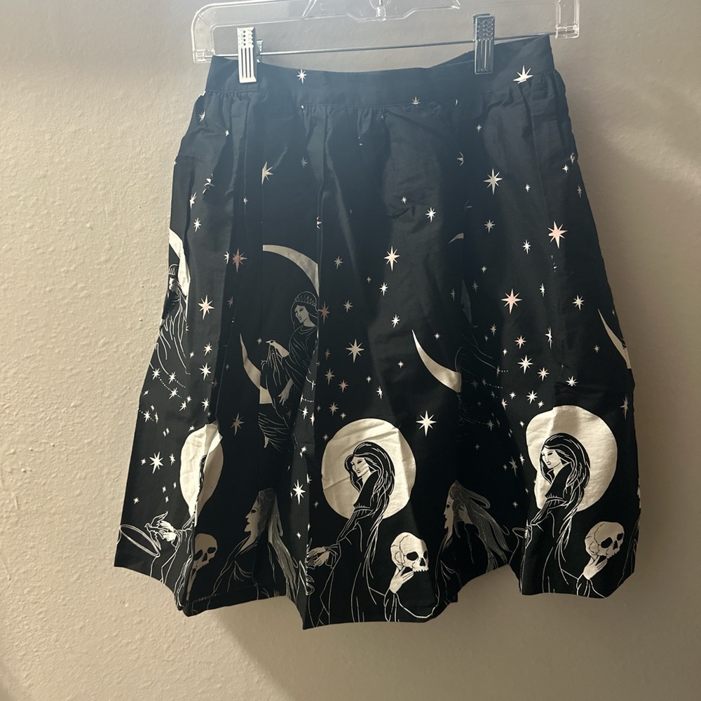 Black and White Moon Child Print Flare Skirt
